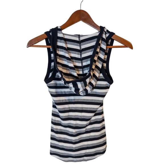 Vintage Y2K Bebe Sport Striped Hooded V-Neck Sleeveless Ribbed Top Medium - Picture 2 of 9